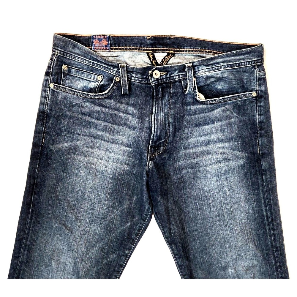 Lucky Brand Cross Road Straight Jeans Mens 32* (Fits 34x30) Blue Whiskered Denim - Picture 9 of 13